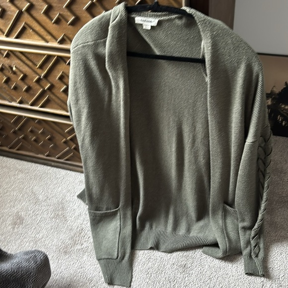 Garage green oversized open cardigan with pockets and braided sleeves Sz Large - Picture 7 of 11